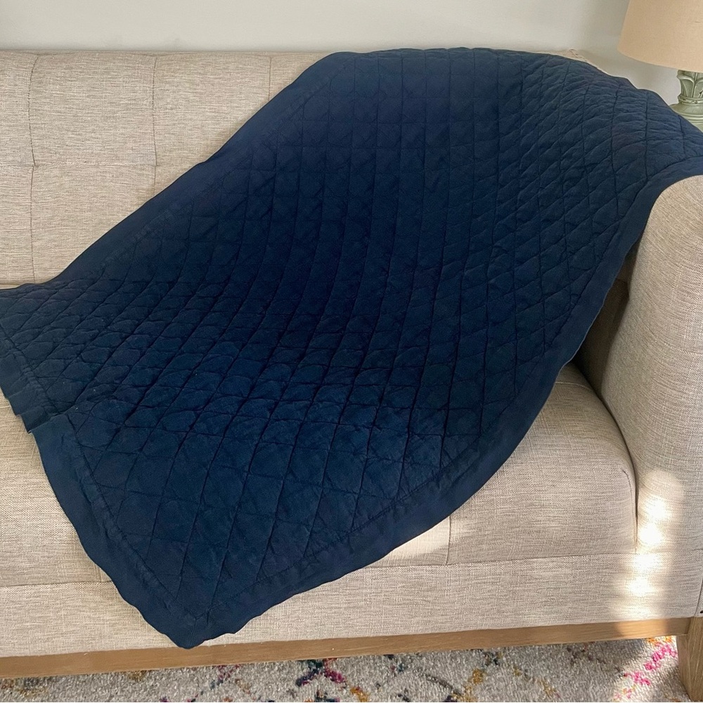 Pottery Barn Kids - Navy blue Linen  - Quilted crib blanket